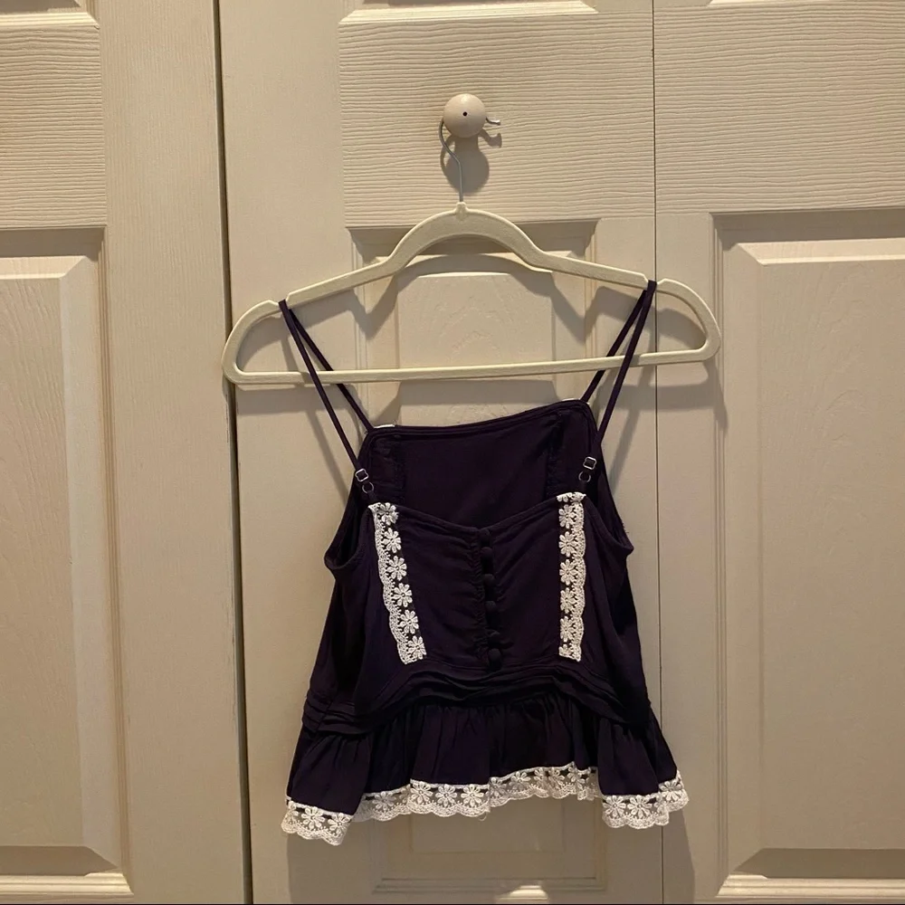 Lulus Navy Blue Eyelet Lace Crop Top Ruffle Cami Adjustable Straps - Picture 2 of 5